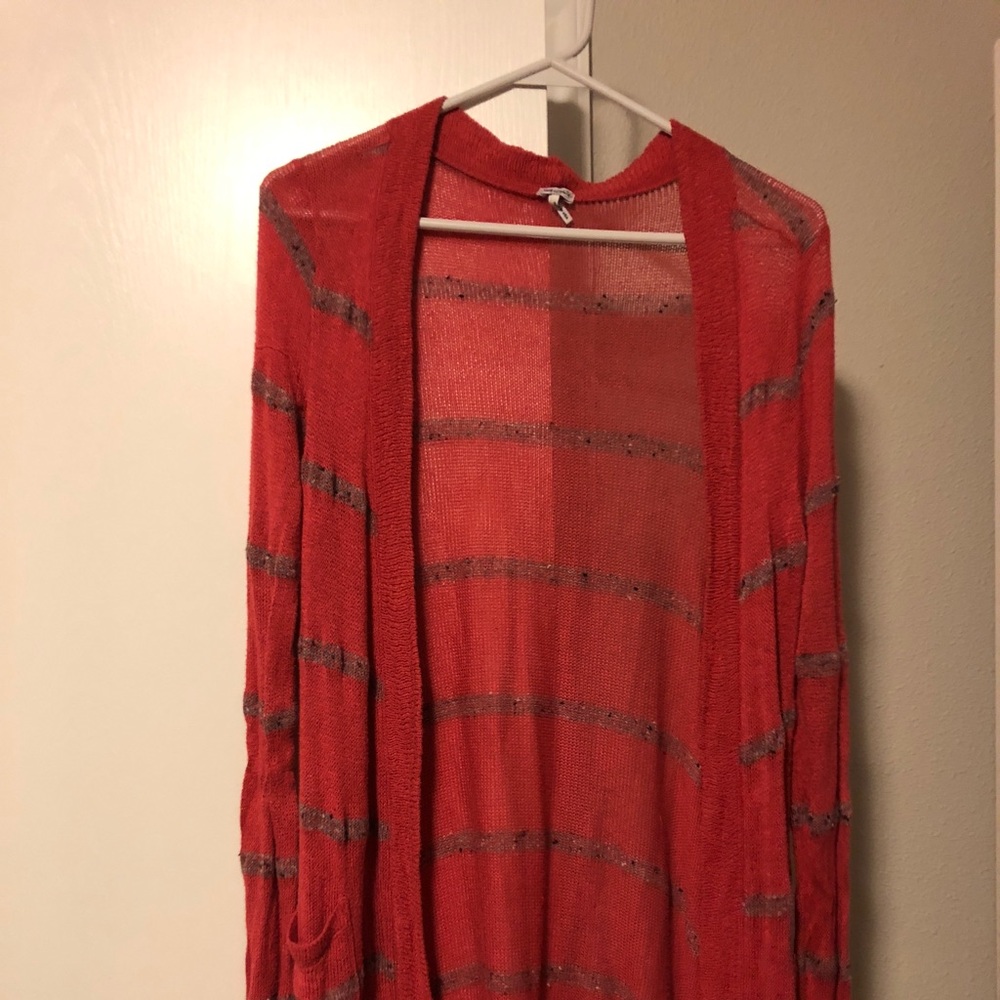 Coral Stripped Cardigan